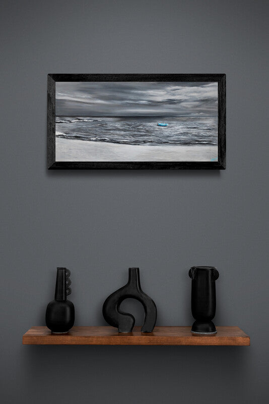Impression sur papier d'art du tableau "La barque de la Madeleine" de Bénédicte Brigeot artiste peintre à Noirmoutier