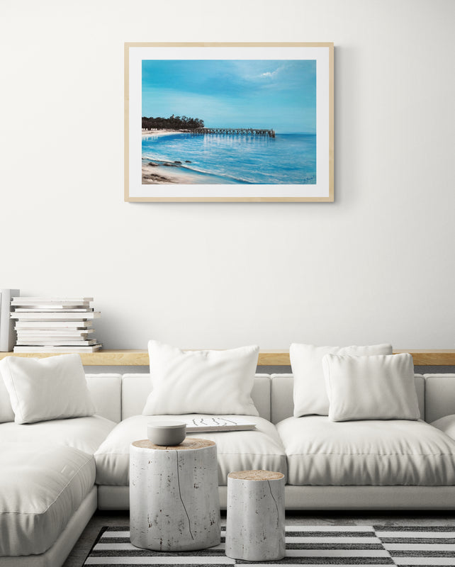 Impression sur papier d'art du tableau "Le Ponton bleu" de Bénédicte Brigeot artiste peintre à Noirmoutier