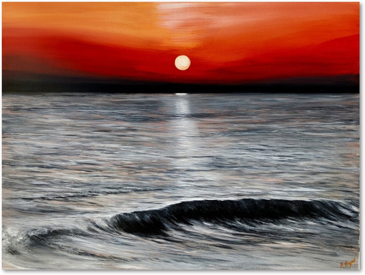 Impression sur papier d'art du tableau "Quand Barbâtre s'endort" de Bénédicte Brigeot artiste peintre à Noirmoutier