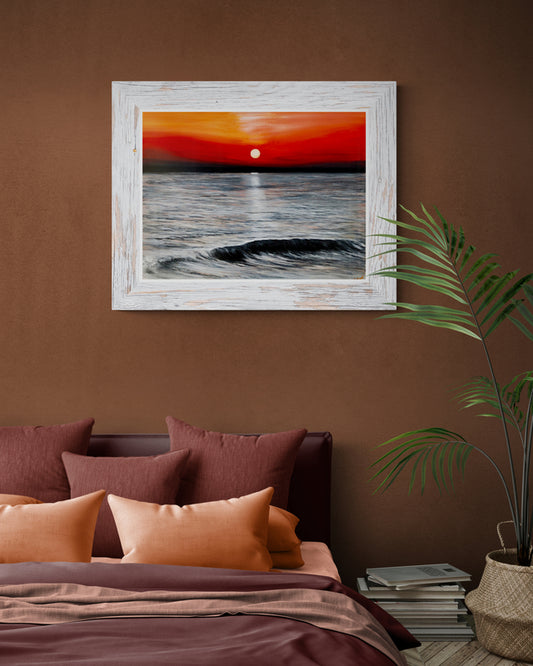 Impression sur papier d'art du tableau "Quand Barbâtre s'endort" de Bénédicte Brigeot artiste peintre à Noirmoutier