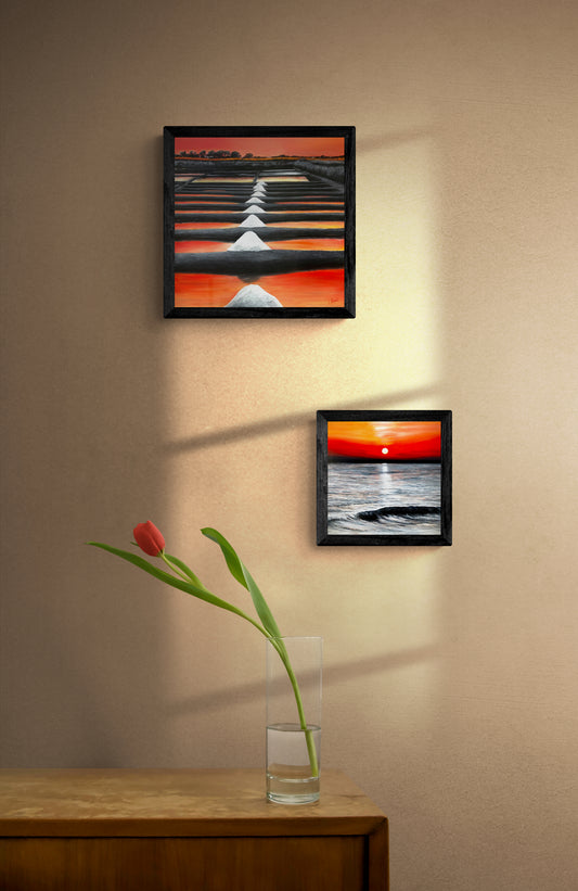 Impression sur papier d'art du tableau "Soleil couchant sur le marais" de Bénédicte Brigeot artiste peintre à Noirmoutier