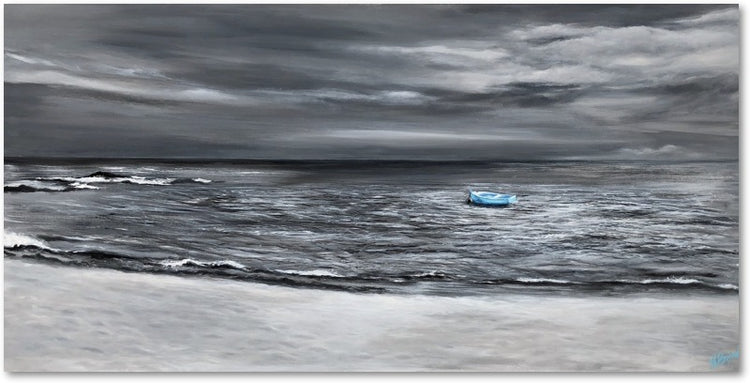 Impression sur papier d'art du tableau "La barque de la Madeleine" de Bénédicte Brigeot artiste peintre à Noirmoutier