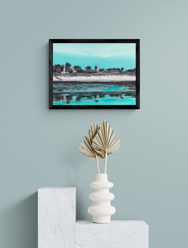 Impression sur papier d'art du tableau "Les moulins de mon coeur" de Bénédicte Brigeot artiste peintre à Noirmoutier