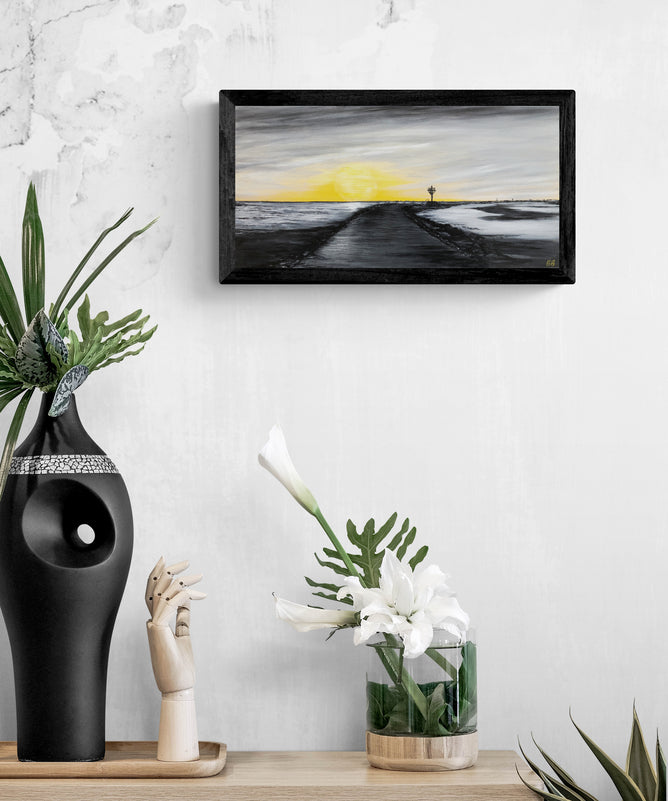 Impression sur papier d'art du tableau "Le soleil se lève sur le gois" de Bénédicte Brigeot artiste peintre à Noirmoutier