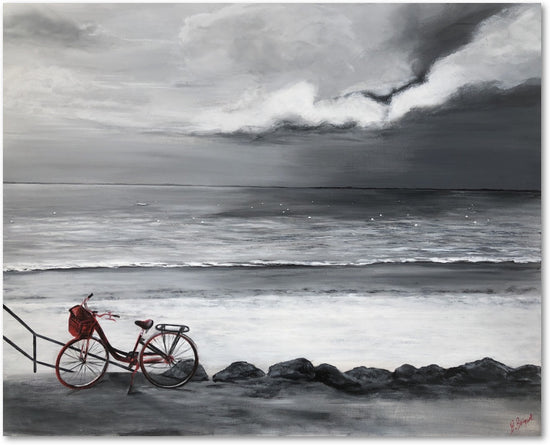 Impression sur papier d'art du tableau "Balade à vélo" de Bénédicte Brigeot artiste peintre à Noirmoutier