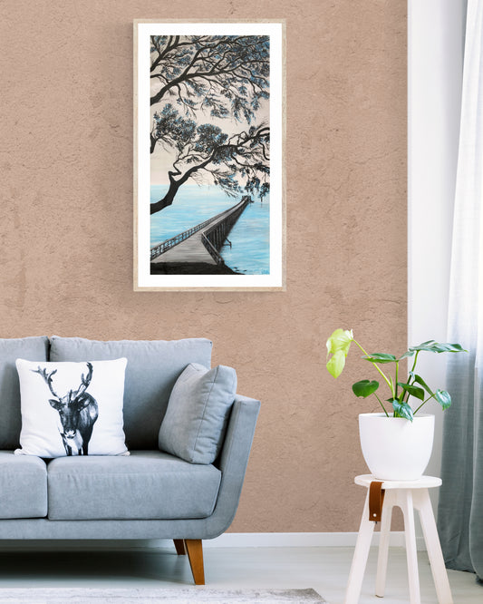 Impression sur papier d'art du tableau "L'arbre bleu de l'estacade" de Bénédicte Brigeot artiste peintre à Noirmoutier
