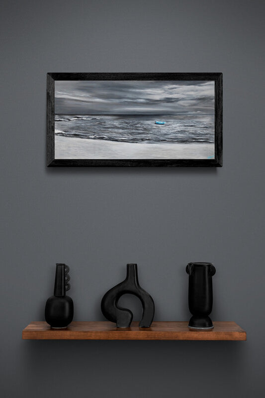 Impression sur papier d'art du tableau "La barque de la Madeleine" de Bénédicte Brigeot artiste peintre à Noirmoutier