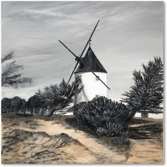 Impression sur papier d'art du tableau "Le moulin de la Bosse" de Bénédicte Brigeot artiste peintre à Noirmoutier