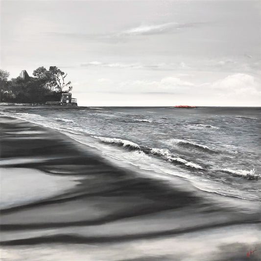 "Le Rocher du Cob" tableau en peinture acrylique verni sur toile coton et châssis bois 100x100x3.5cm de l'artiste peintre Bénédicte Eigelthinger Brigeot "Artbeige" 29 Grand Rue à Noirmoutier-en-l'île en Vendée