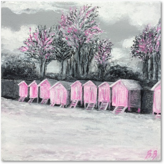 Impression sur papier d'art du tableau "Les Cabines des Dames" de Bénédicte Brigeot artiste peintre à Noirmoutier