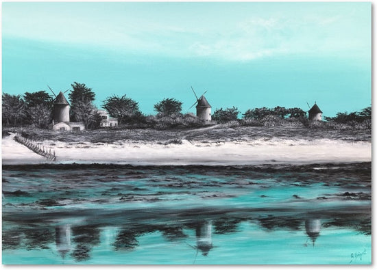 Impression sur papier d'art du tableau "Les moulins de mon coeur" de Bénédicte Brigeot artiste peintre à Noirmoutier