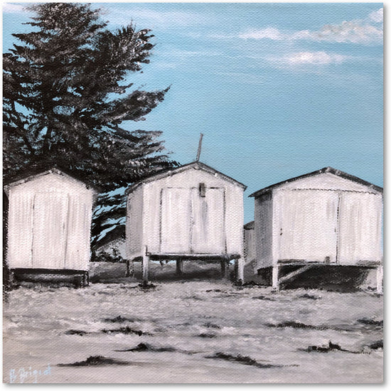 Impression sur papier d'art du tableau "Les trois cabines" de Bénédicte Brigeot artiste peintre à Noirmoutier