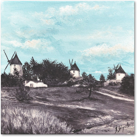 Impression sur papier d'art du tableau "Les trois moulins" de Bénédicte Brigeot artiste peintre à Noirmoutier