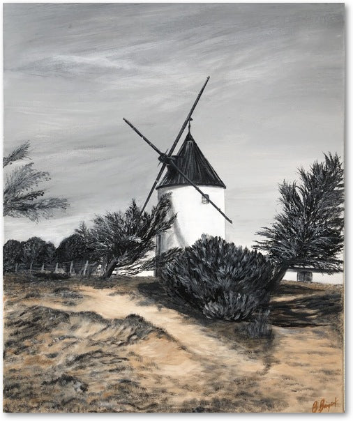 Impression sur papier d'art du tableau "Le moulin de la Bosse" de Bénédicte Brigeot artiste peintre à Noirmoutier